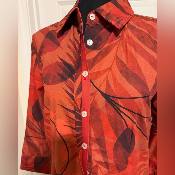 New with Tags Perlavera Cassie Red Leaf Pattern Button Down Maxi Dress sz Small - Picture 3 of 12
